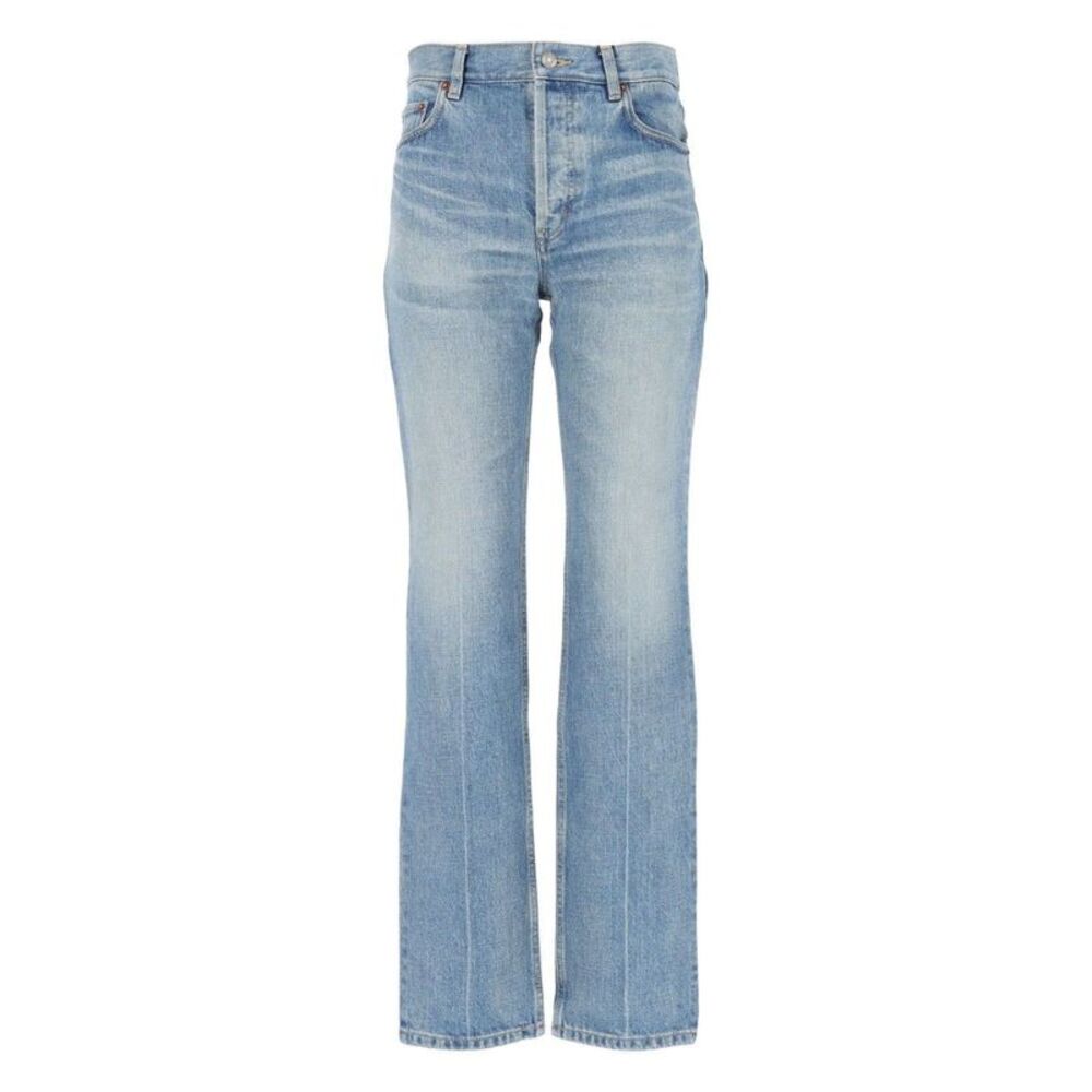Saint Laurent Women Straight Jeans In Authentic Medium Blue Denim